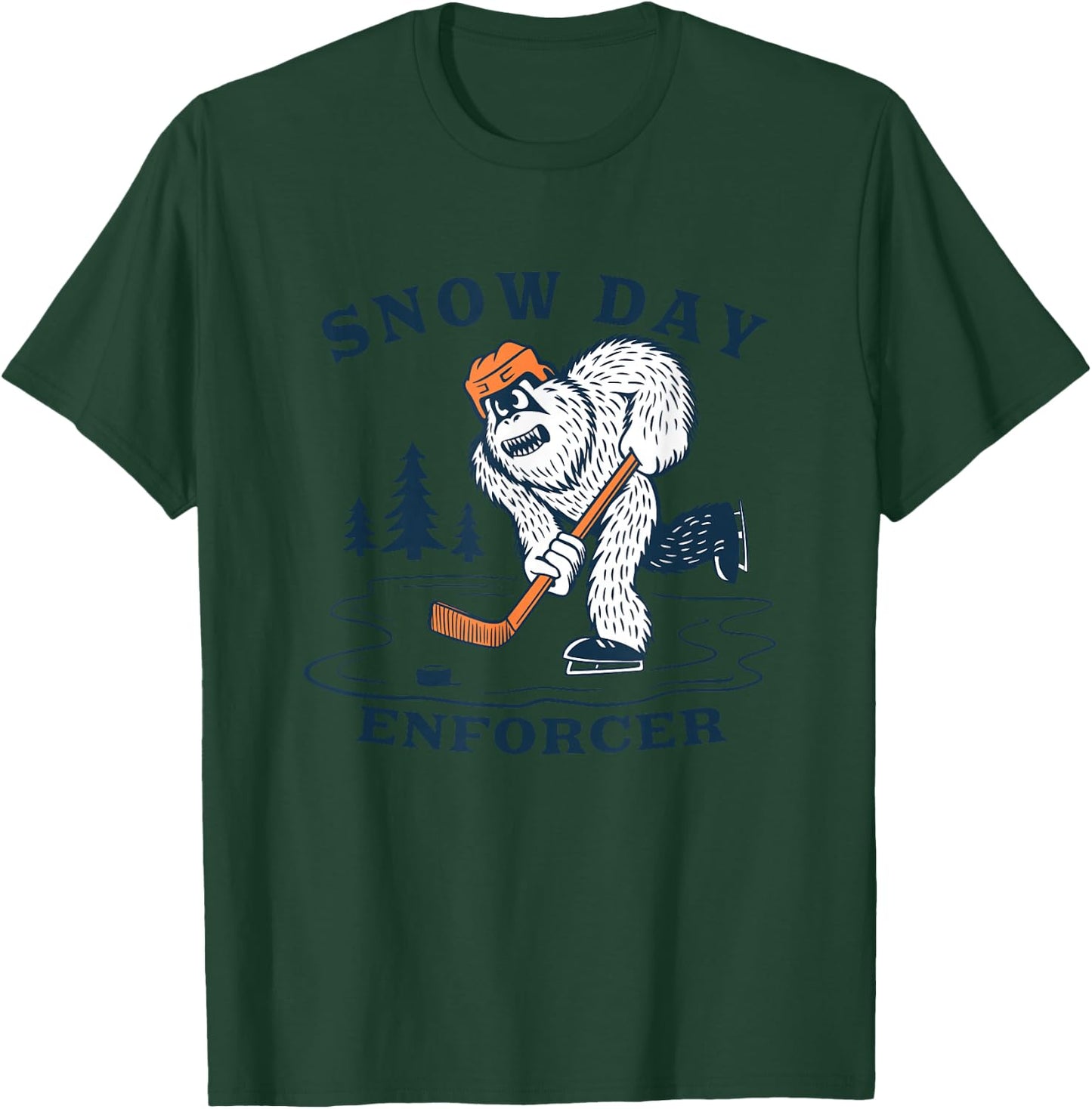 Snow Day Enforcer Abominable Snowman Hockey Player T-Shirt - T-Shirt | Forest