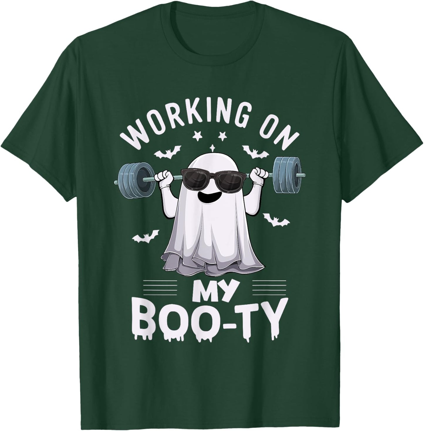 Working on my boo-ty ghost Fitness Weight Lifting Halloween T-Shirt - T-Shirt | Forest