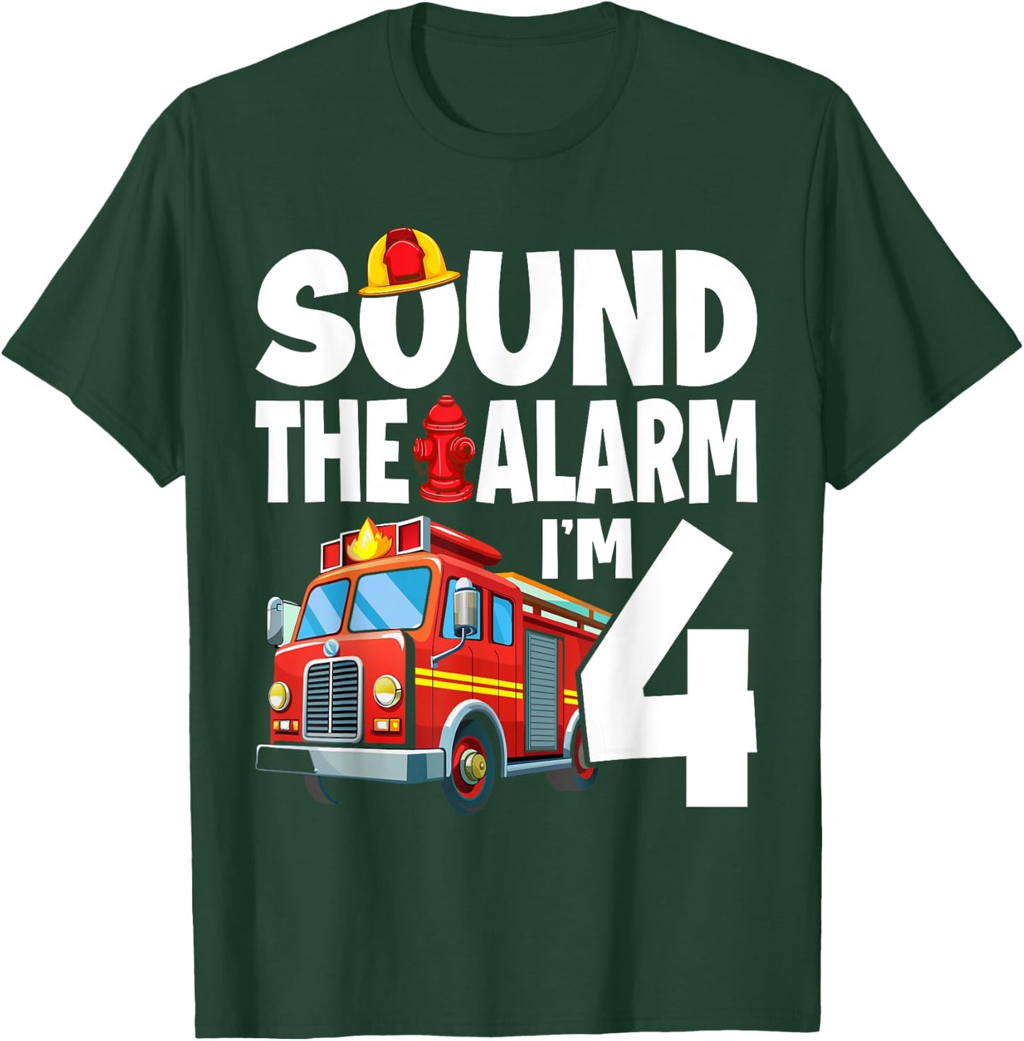 Fire Truck 4th Birthday Boy Firefighter 4 Year Old T-Shirt - T-Shirt | Forest
