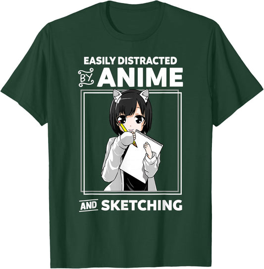 Easily Distracted By Anime and Sketching T-Shirt - T-Shirt | Forest