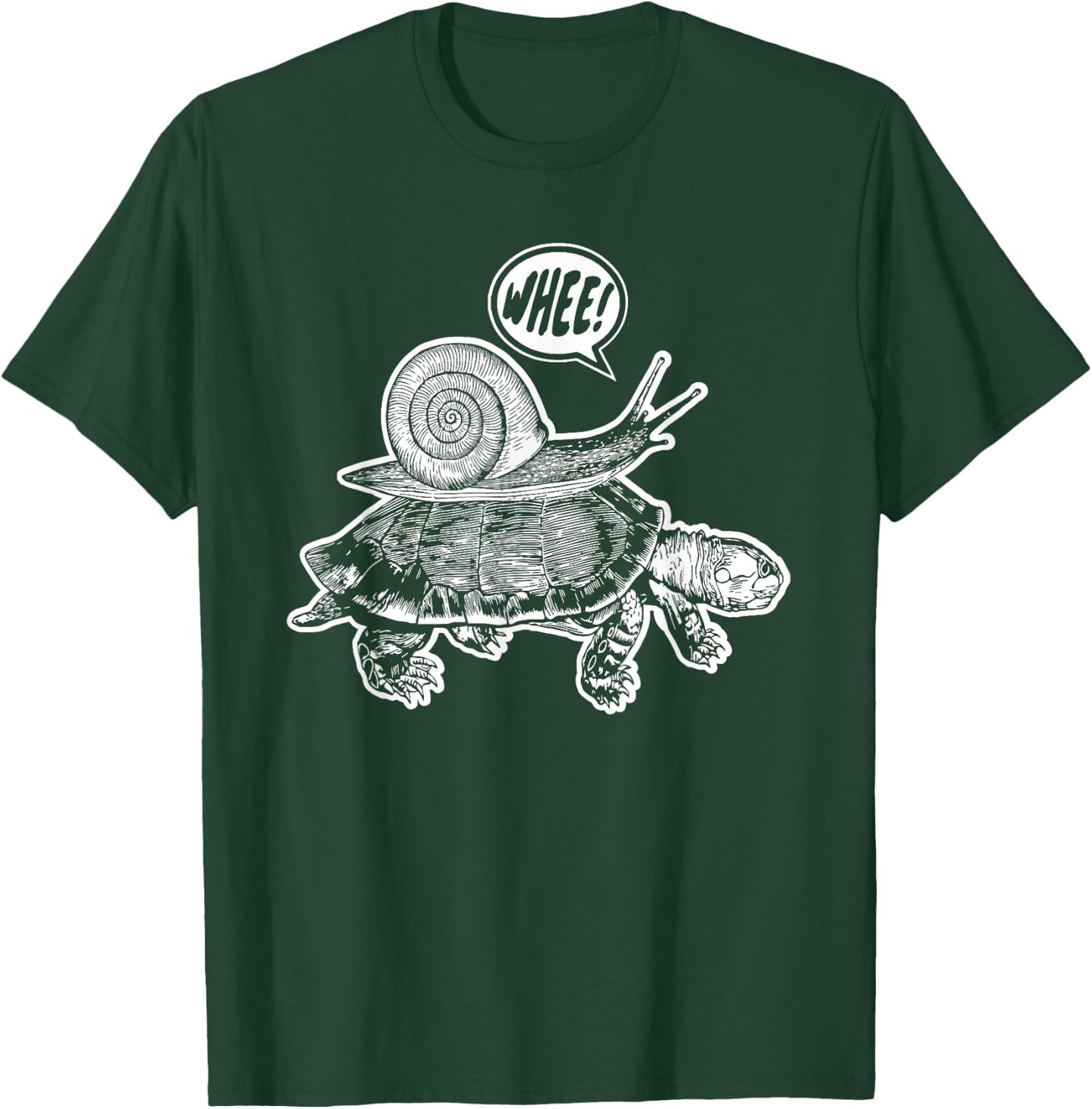 Snail riding turtle says whee! joke funny T-Shirt - T-Shirt | Forest