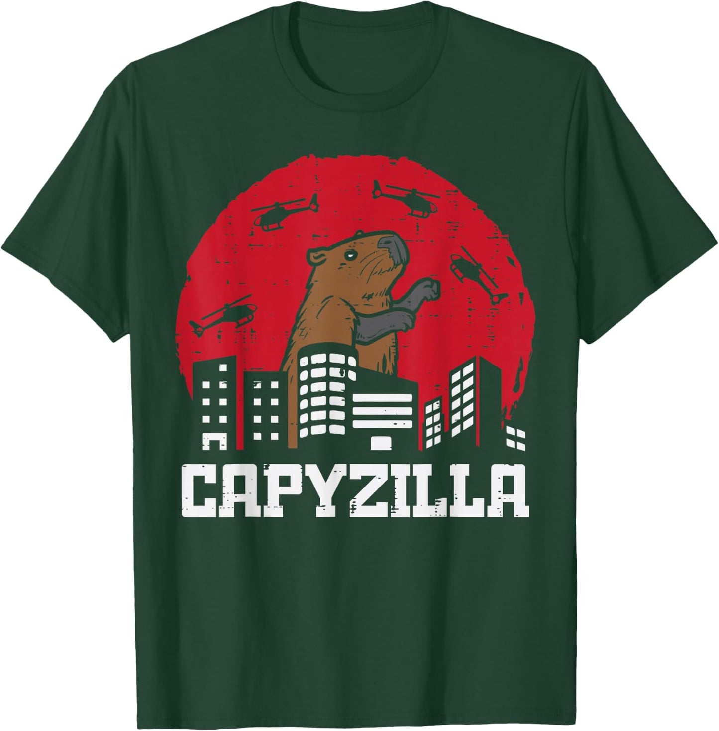 Capybara Monster Capyzilla Funny Capy Rodent Men Women Kids T-Shirt - T-Shirt | Forest