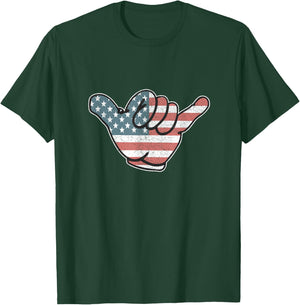 American Flag Vintage Cool Loose Hand Hang Shocker Gesture Women Men T-Shirt - T-Shirt | Forest