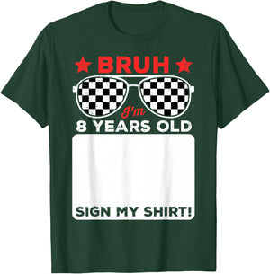 Bruh I'm 8 Checkered 8th Birthday 8 Year Old Race Car Boys T-Shirt - T-Shirt | Forest