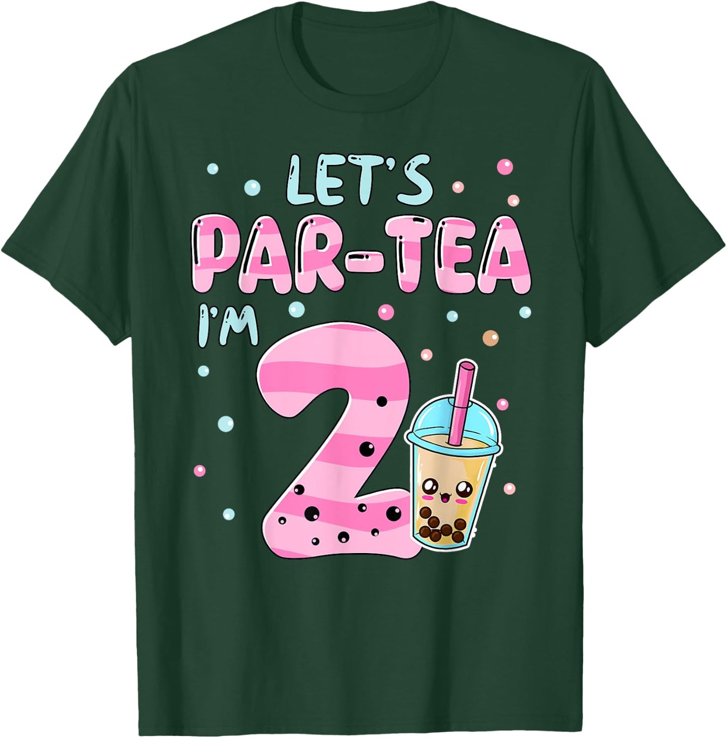 Let's Par-tea I'm 2 Years Old 2nd Birthday Bubble Boba Tea T-Shirt - T-Shirt | Forest