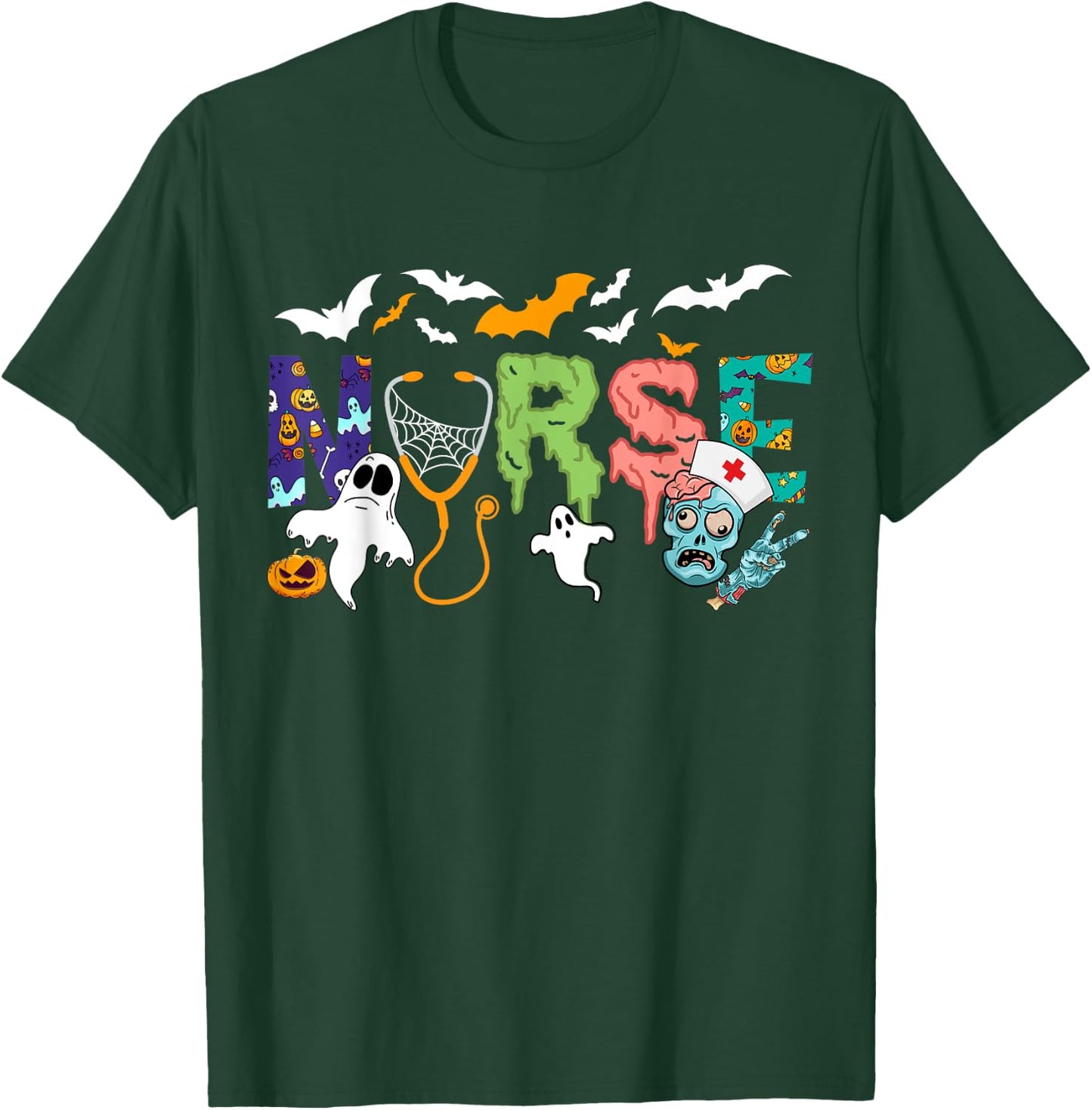 Cute Halloween Nurse Nursing Zombie Halloween Pattern T-Shirt - T-Shirt | Forest