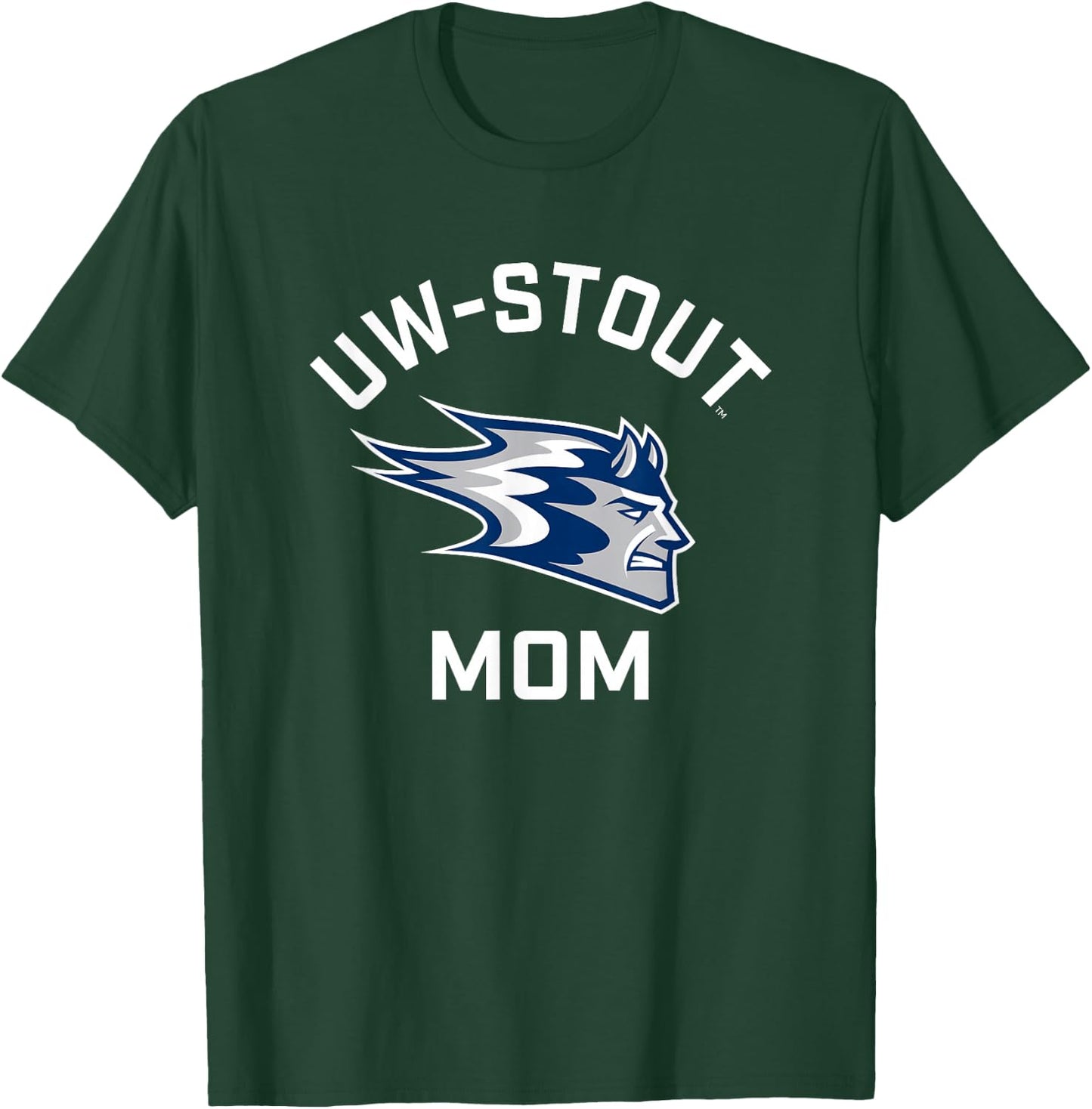 University of Wisconsin-Stout Blue Devils Arched Mom T-Shirt - T-Shirt | Forest