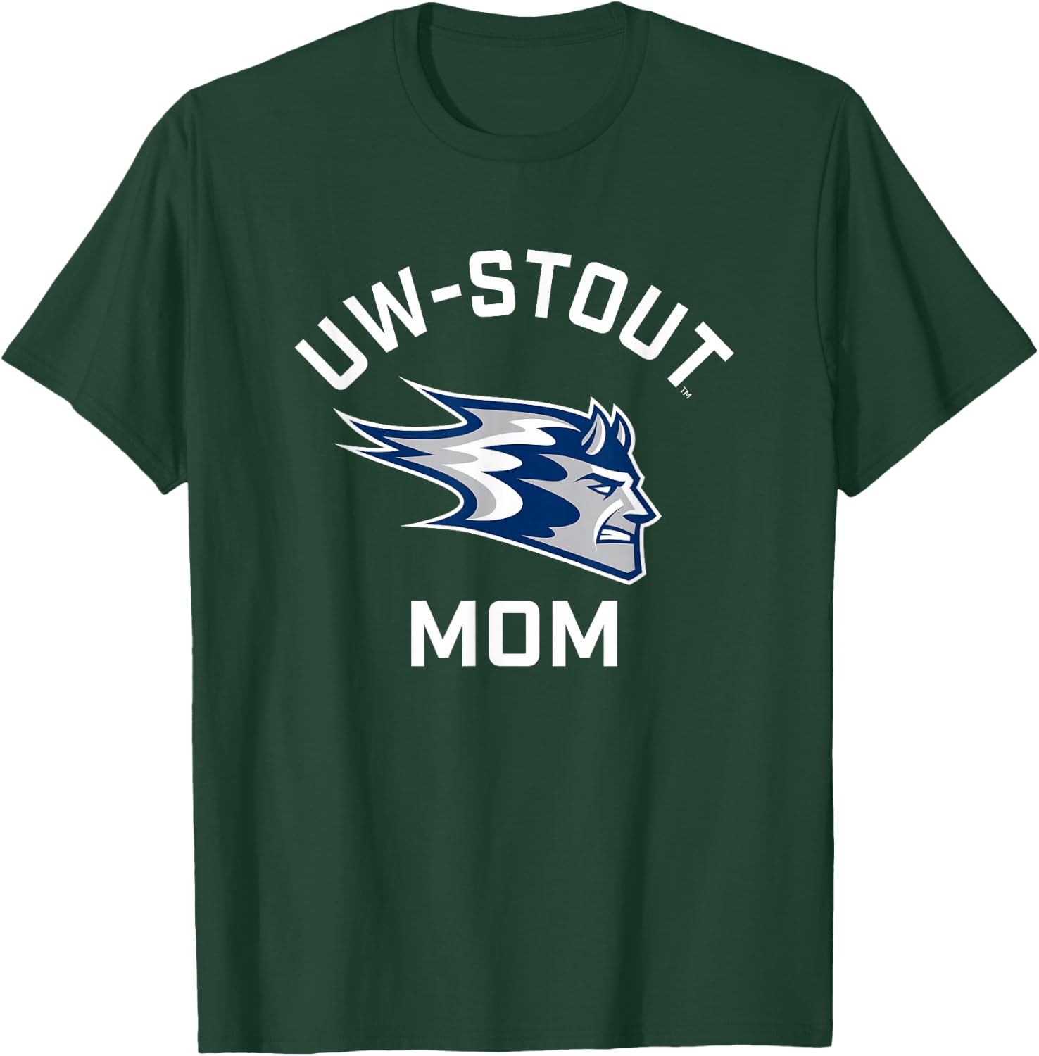 University of Wisconsin-Stout Blue Devils Arched Mom T-Shirt - T-Shirt | Forest