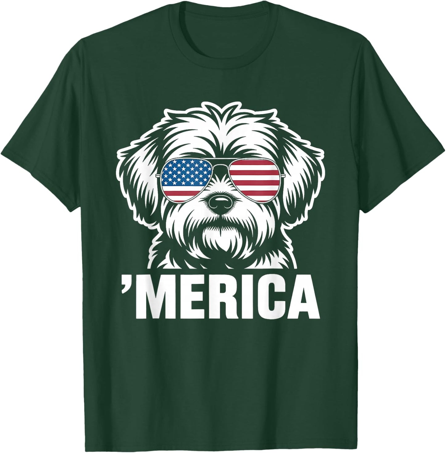 Patriotic USA American Flag 4th of July Maltese T-Shirt - T-Shirt | Forest