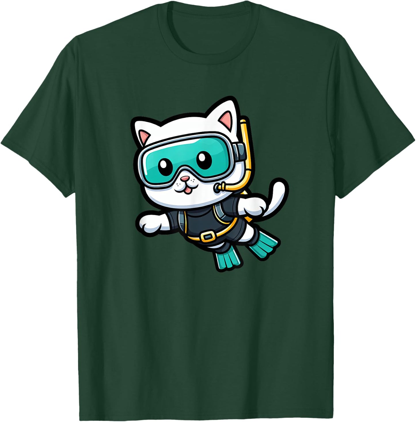 White Cat Scuba Diving Pet Funny Snorkeling Men Women Girls Kids T-Shirt - T-Shirt | Forest