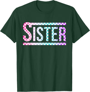 Sister Checkered Tie Dye Family Mother's Day Pit Crew Women T-Shirt - T-Shirt | Forest