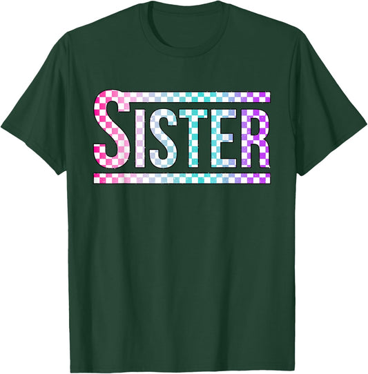 Sister Checkered Tie Dye Family Mother's Day Pit Crew Women T-Shirt - T-Shirt | Forest