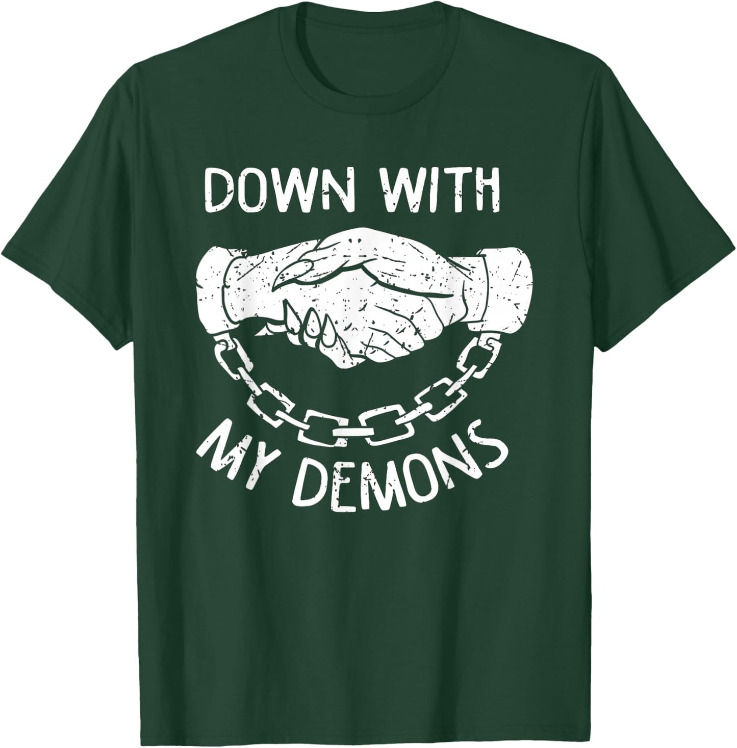Down With My Demons Deal Handshake Aesthetic Goth T-Shirt - T-Shirt | Forest