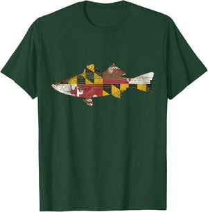 Maryland Rockfish State Flag MD Fishing Shirt T-Shirt - T-Shirt | Forest
