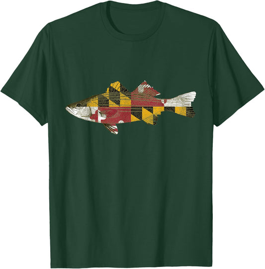 Maryland Rockfish State Flag MD Fishing Shirt T-Shirt - T-Shirt | Forest
