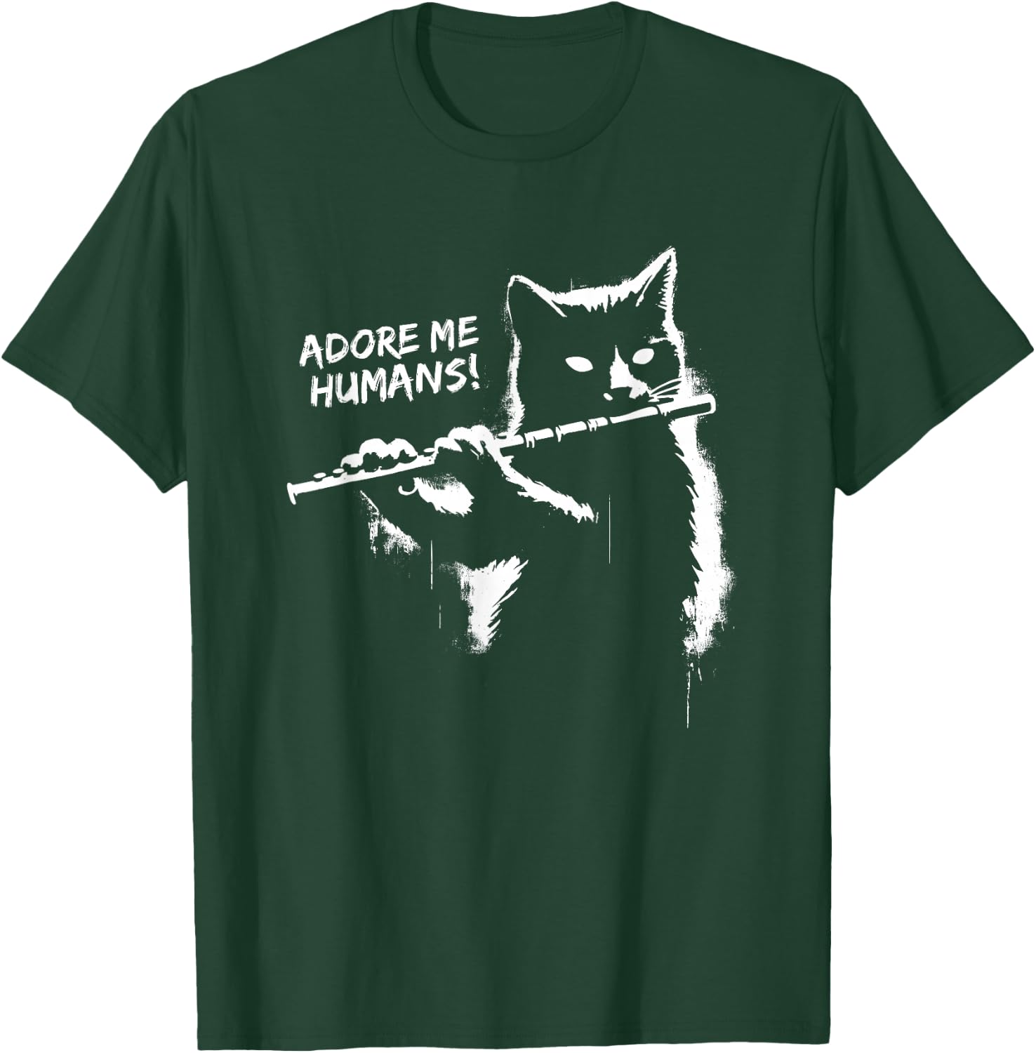 Retro Cat Apparel Gifts Black Cat Playing Flute - Funny Graphic Cat Kitten Lover , Small T-Shirt - T-Shirt | Forest