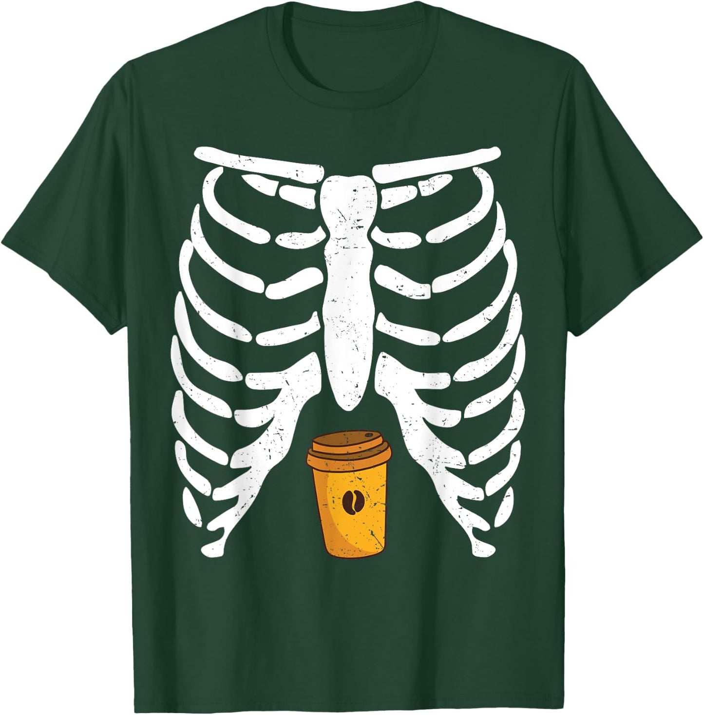 Halloween Rib Cage Coffee Lover Skeleton Funny Girls T-Shirt - T-Shirt | Forest
