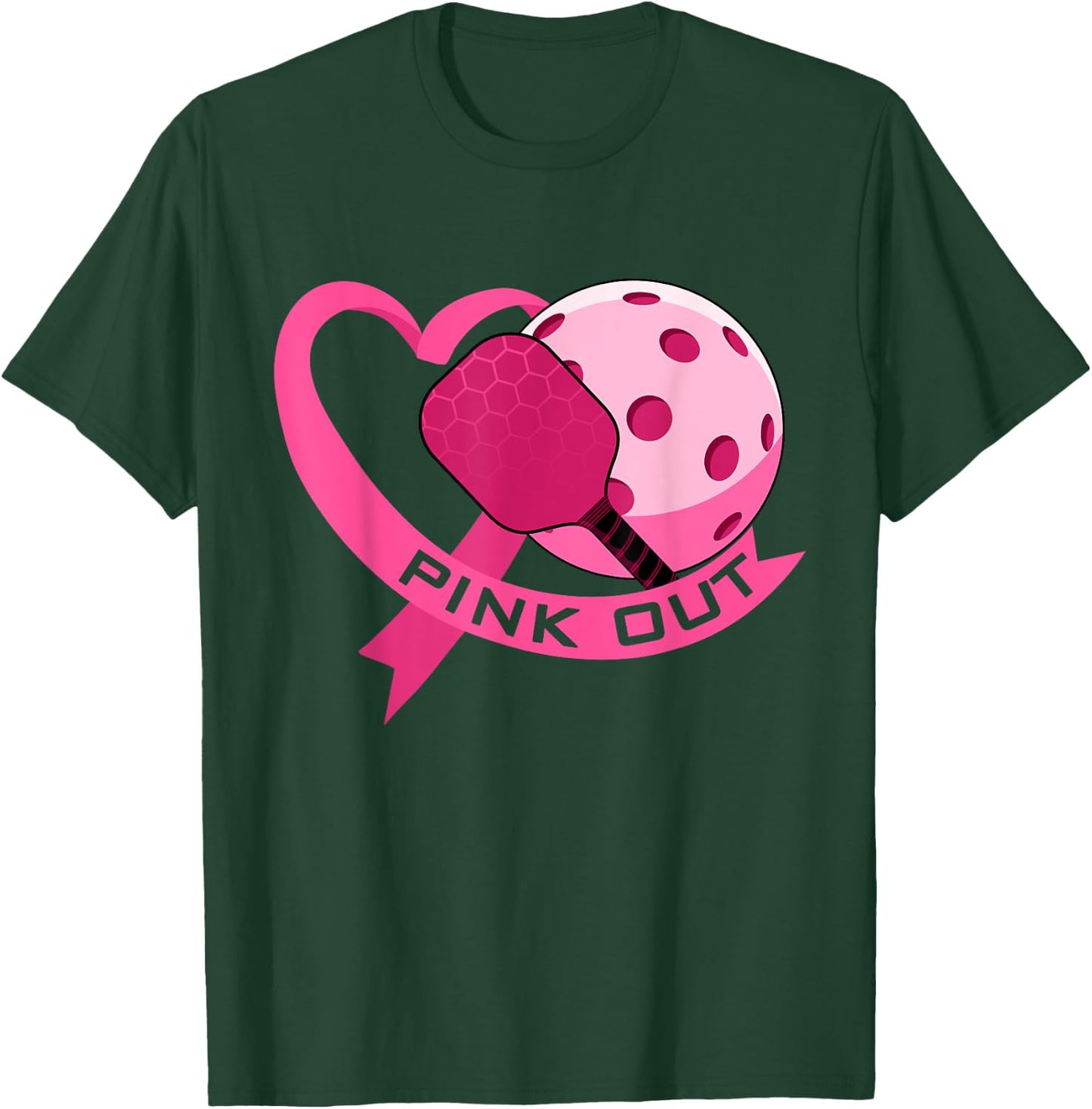 Pink Out Breast Cancer Pink Ribbon Heart & Pickleball Ball T-Shirt - T-Shirt | Forest