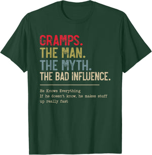Gramps The Man The Myth The Bad Influence Funny Grandpa T-Shirt - T-Shirt | Forest
