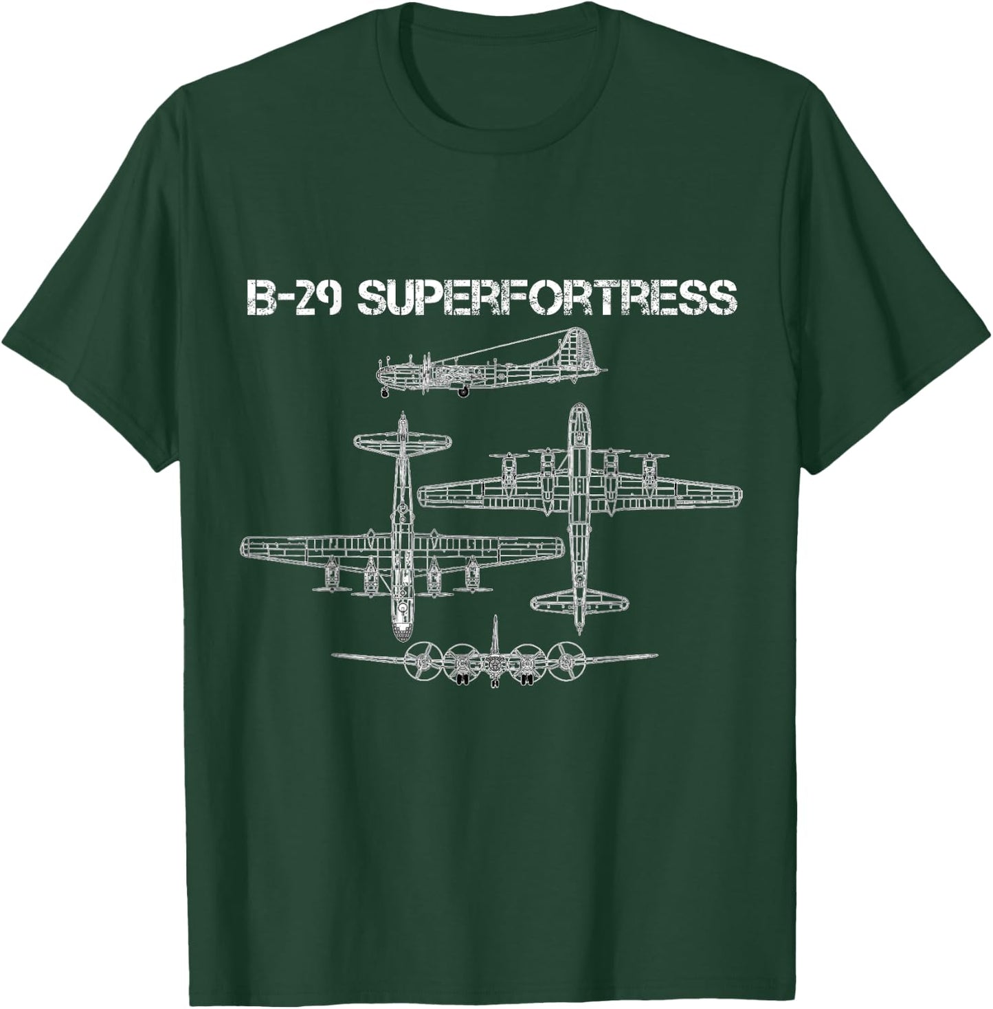 B-29 Superfortress WW2 Heavy Bomber Aircraft Blueprint T-Shirt - T-Shirt | Forest