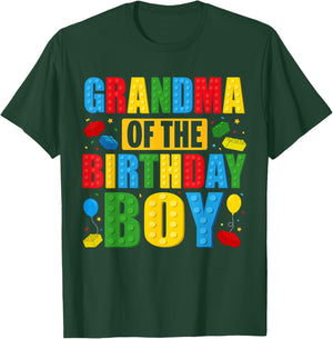 Grandma Of The Birthday Boy Building Blocks Birthday Party T-Shirt - T-Shirt | Forest