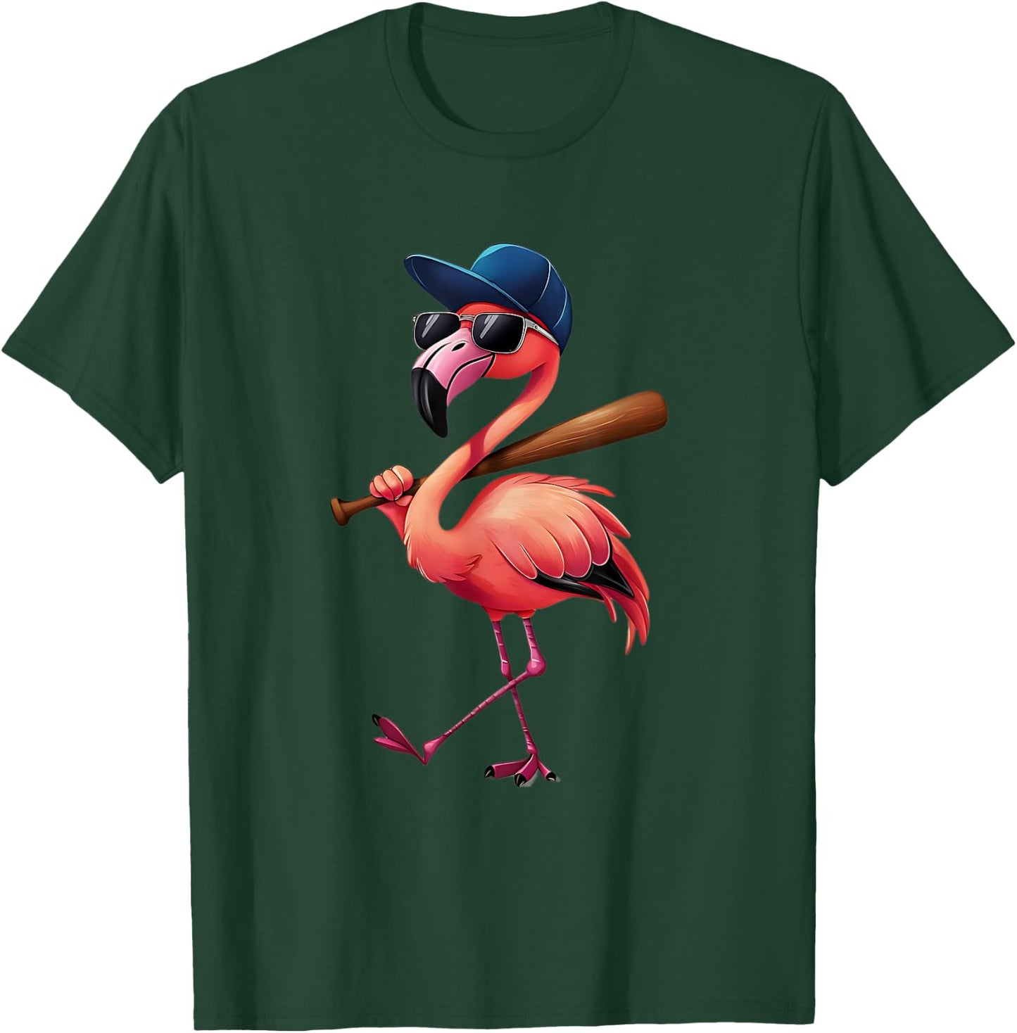 Funny Flamingo Cool Playing Softball Flamingo in Sunglasses T-Shirt - T-Shirt | Forest