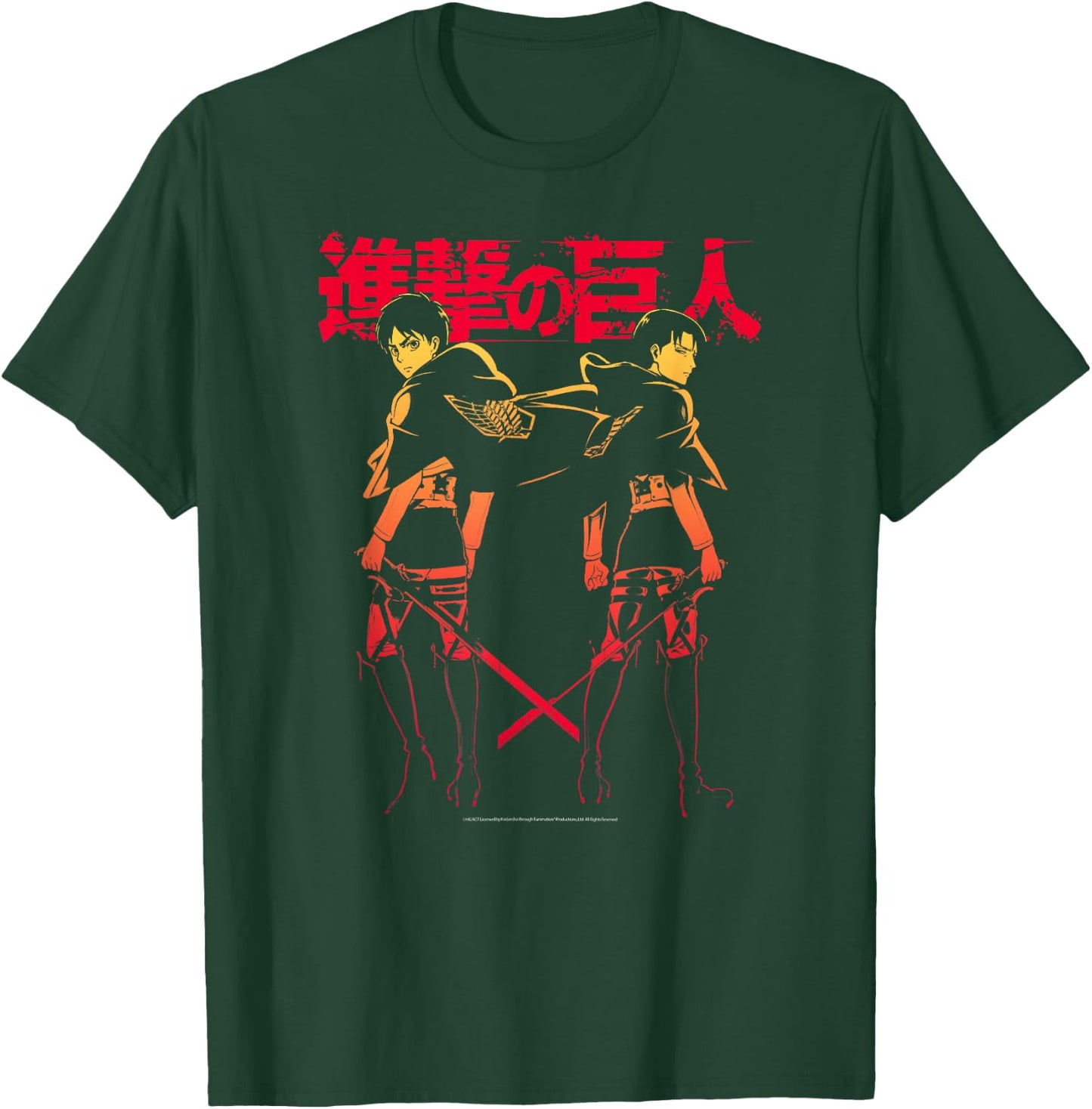 Attack on Titan Levi & Eren Gradient with Japanese Anime T-Shirt - T-Shirt | Forest