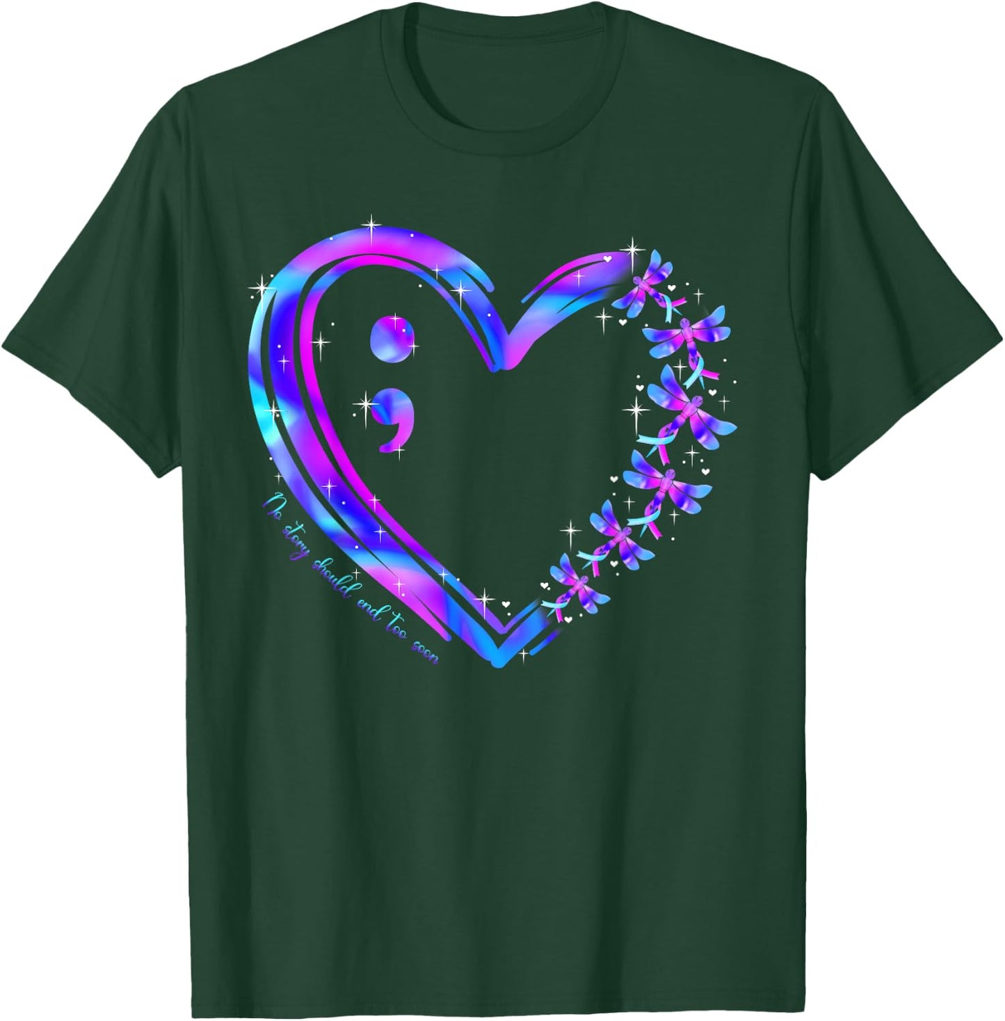 Suicide Prevention Awareness Teal Purple Heart Dragonfly T-Shirt - T-Shirt | Forest