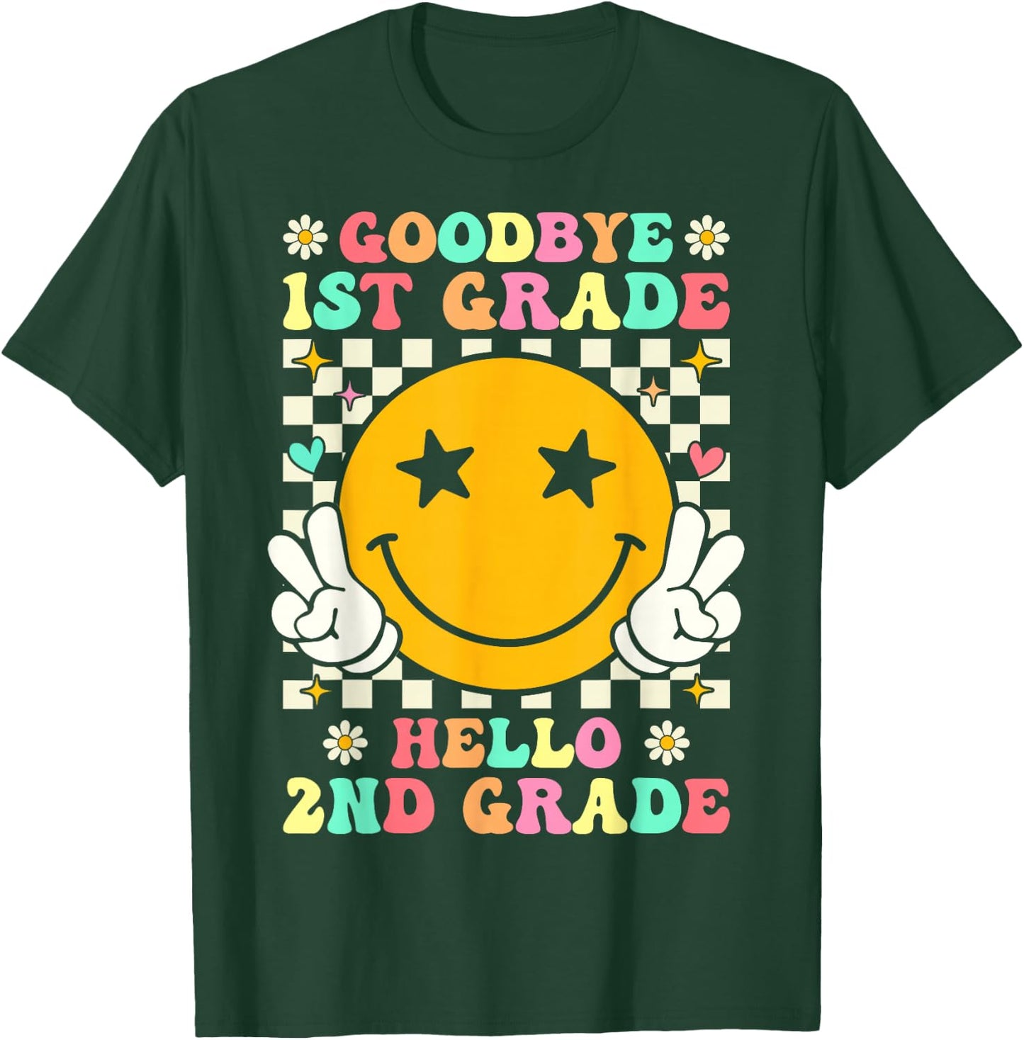 Groovy Goodbye 1st Grade Hello 2nd Grade Graduation T-Shirt - T-Shirt | Forest