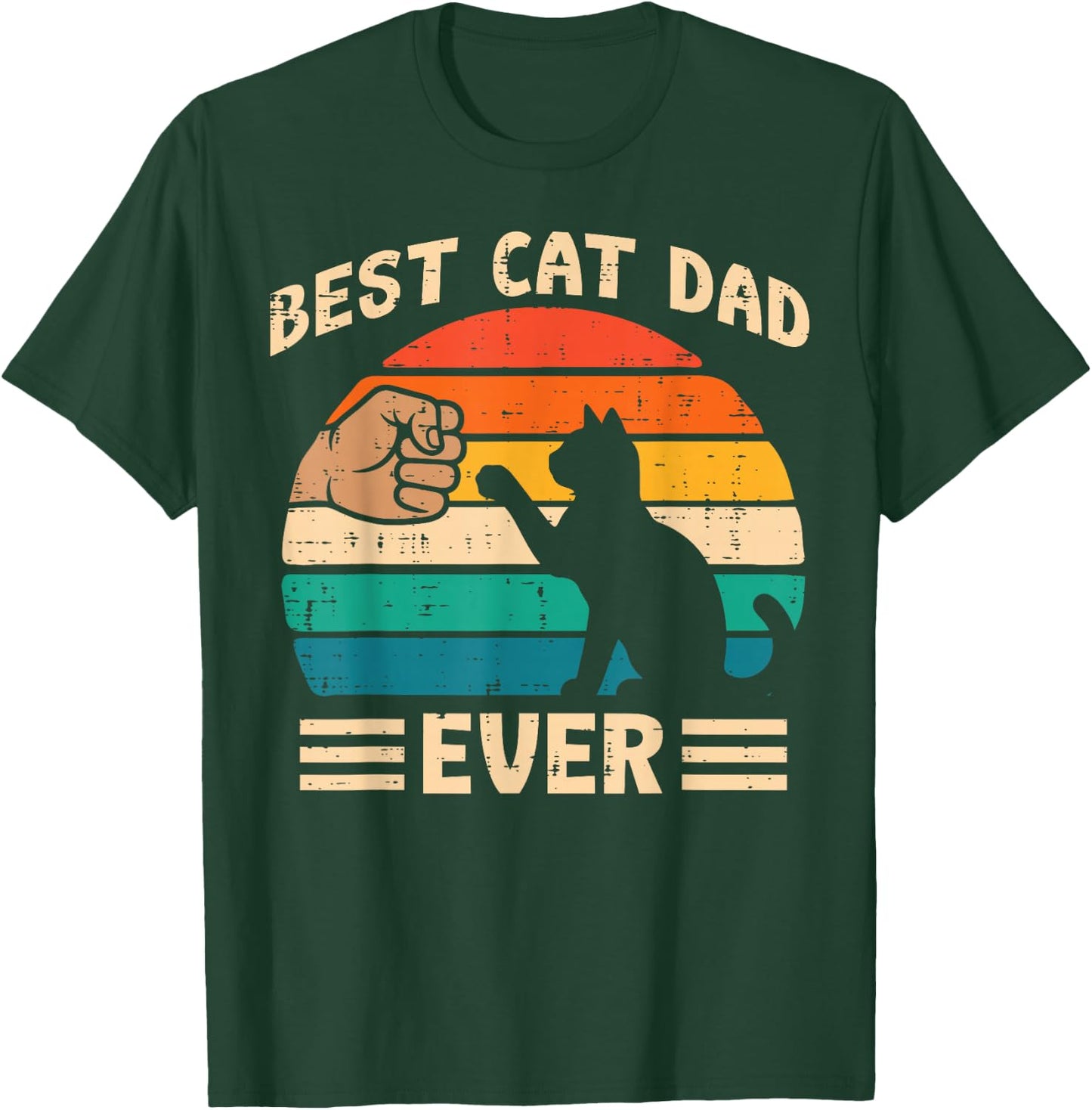 Best Cat Dad Ever Fist Bump Retro Fathers Day Fur Papa Daddy T-Shirt - T-Shirt | Forest