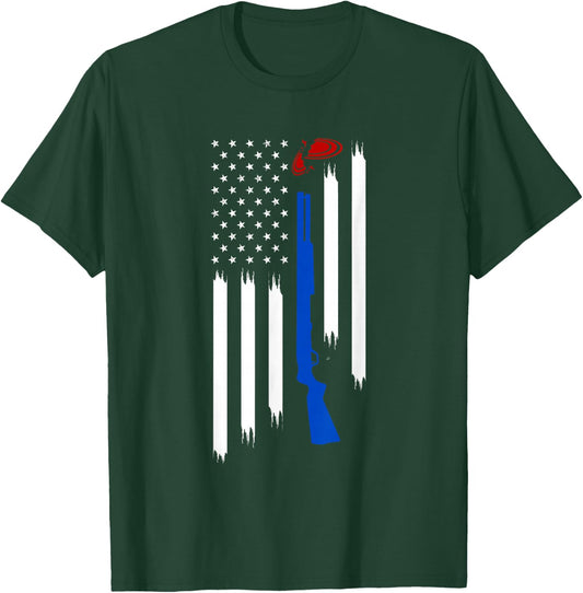 Patriotic Skeet Trap Clay Pigeon Shotgun Shooting USA Flag T-Shirt - T-Shirt | Forest