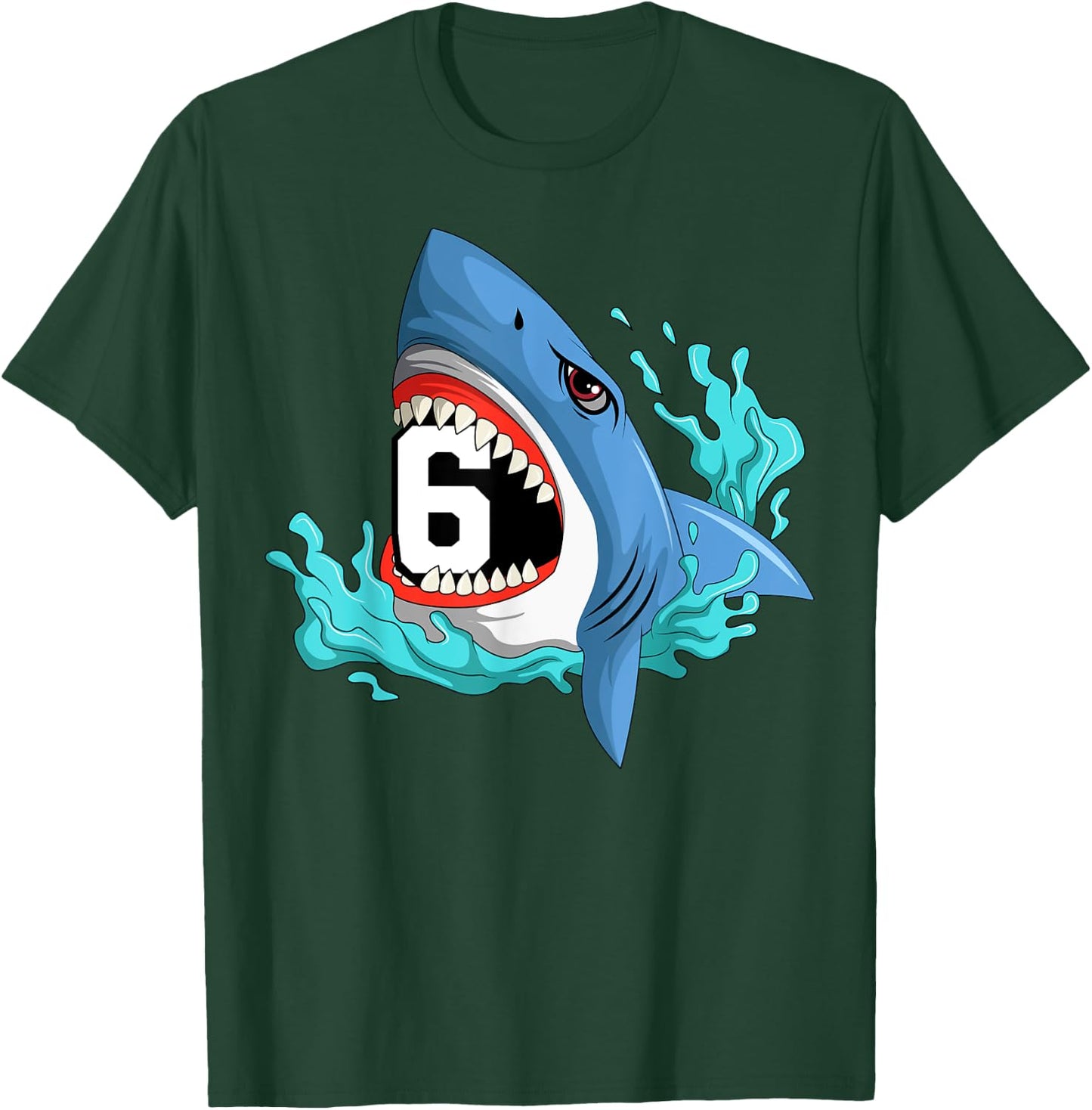 6 Shark Birthday Animal Themed Bday Party Celebration T-Shirt - T-Shirt | Forest