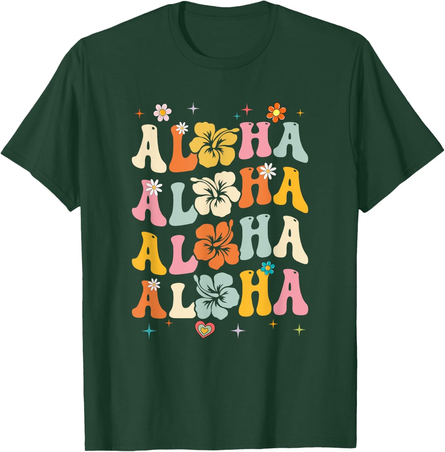 Aloha Women Hawaii Family Vacation Trip Girls Summer Groovy T-Shirt - T-Shirt | Forest