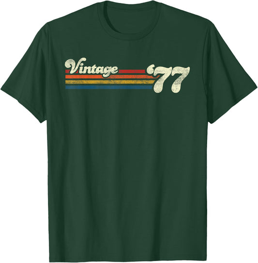 Vintage 1977 Chest Stripe Birthday T-Shirt - T-Shirt | Forest