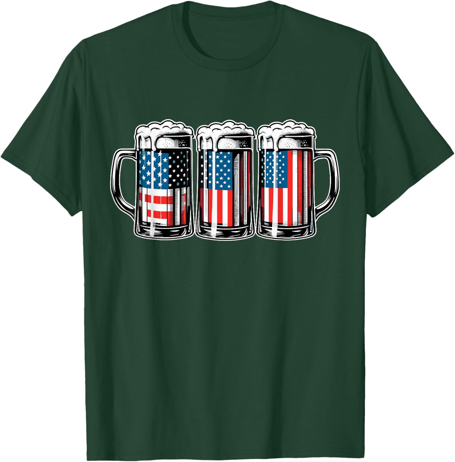 Beer American Flag 4th of July Men Merica Drinking USA T-Shirt - T-Shirt | Forest