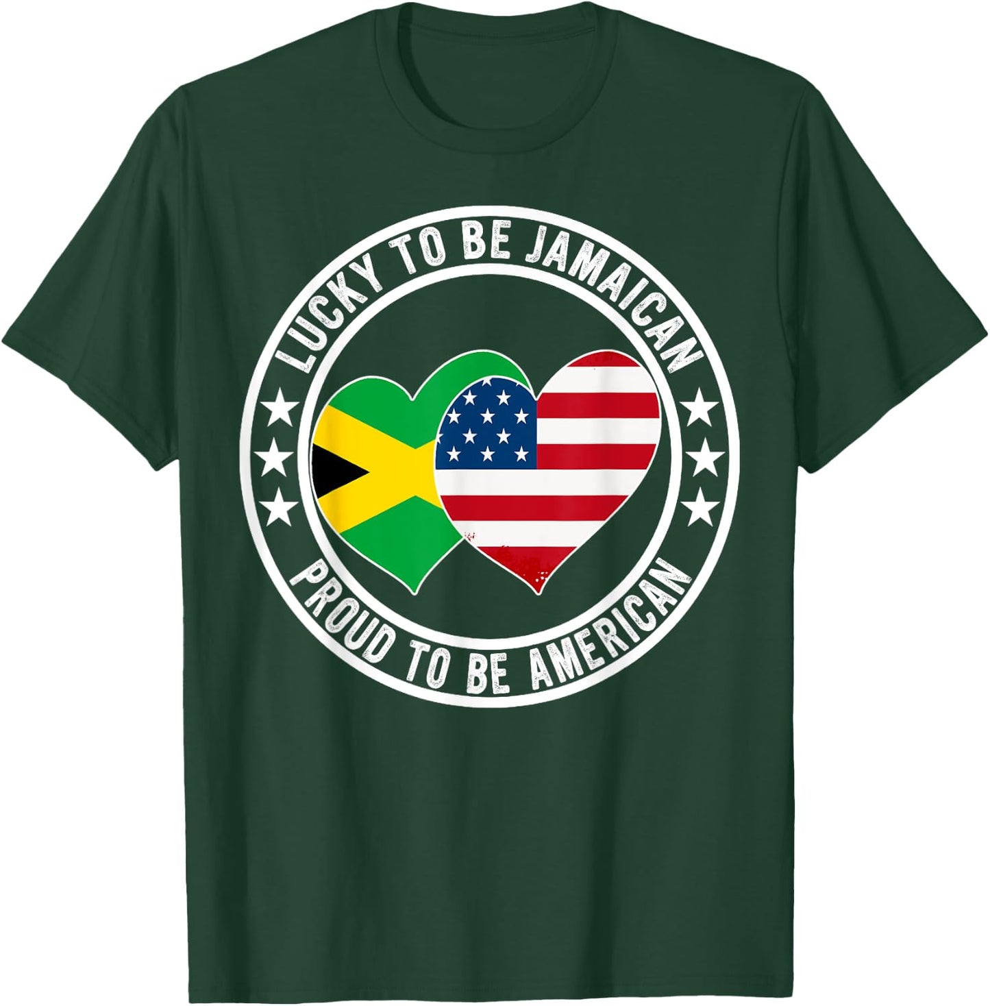 Lucky To Be Jamaican Proud To Be American Jamaica US Flag T-Shirt - T-Shirt | Forest