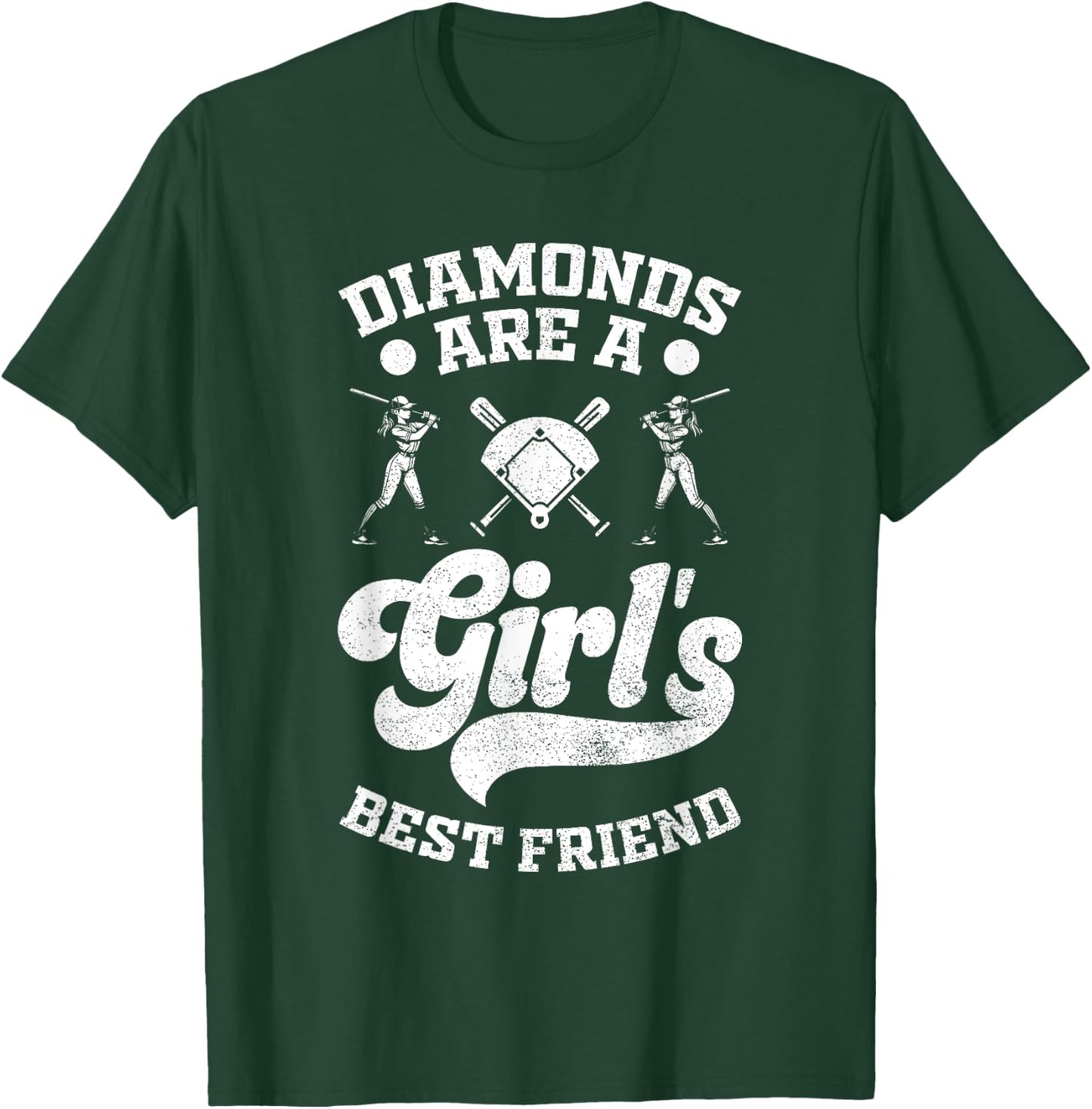 Diamonds Are A Girl's Best Friend Baseball Softball Girl T-Shirt - T-Shirt | Forest