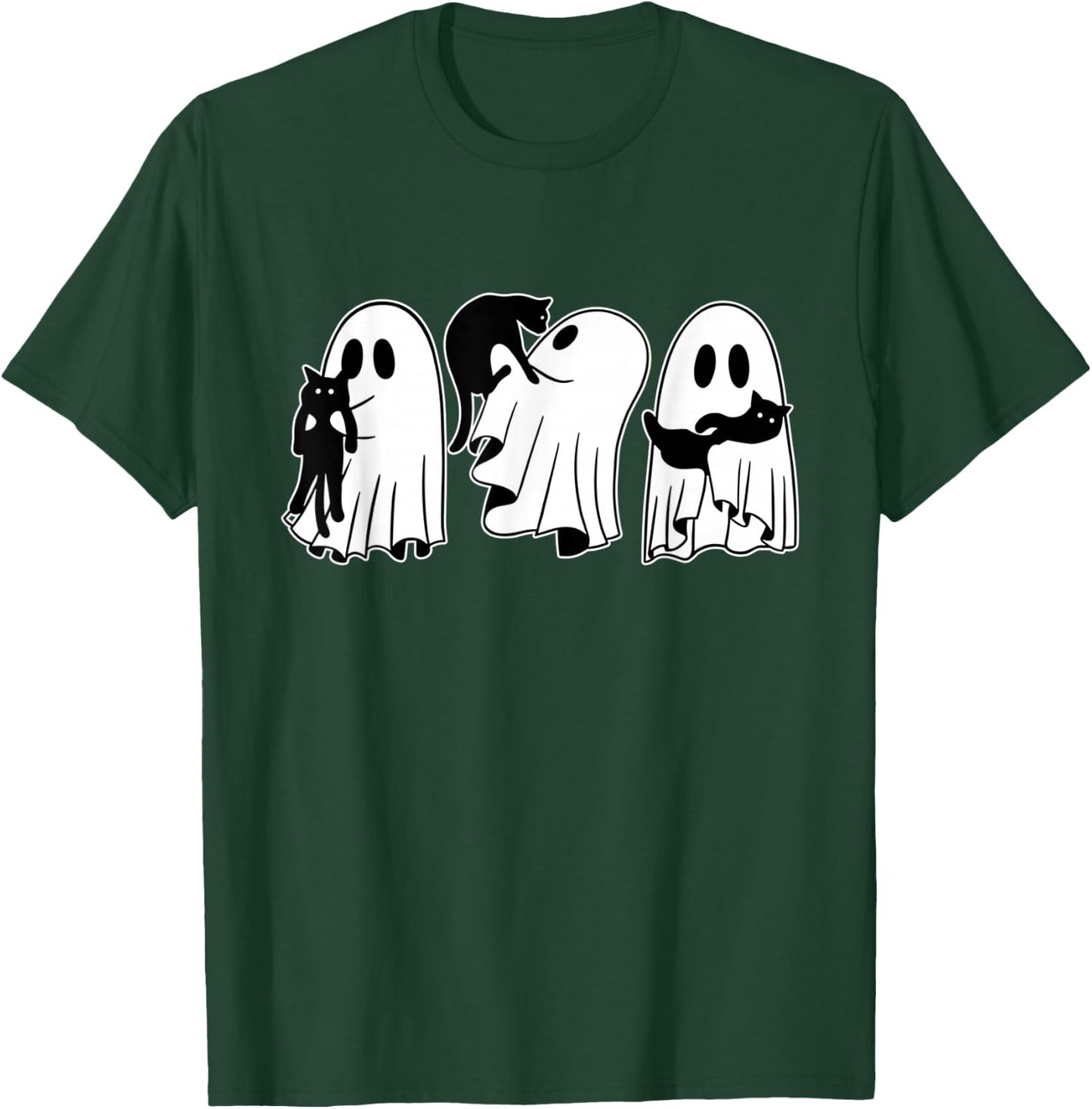 Ghost Holding Black Cat Funny Halloween Cat Lovers Women T-Shirt - T-Shirt | Forest