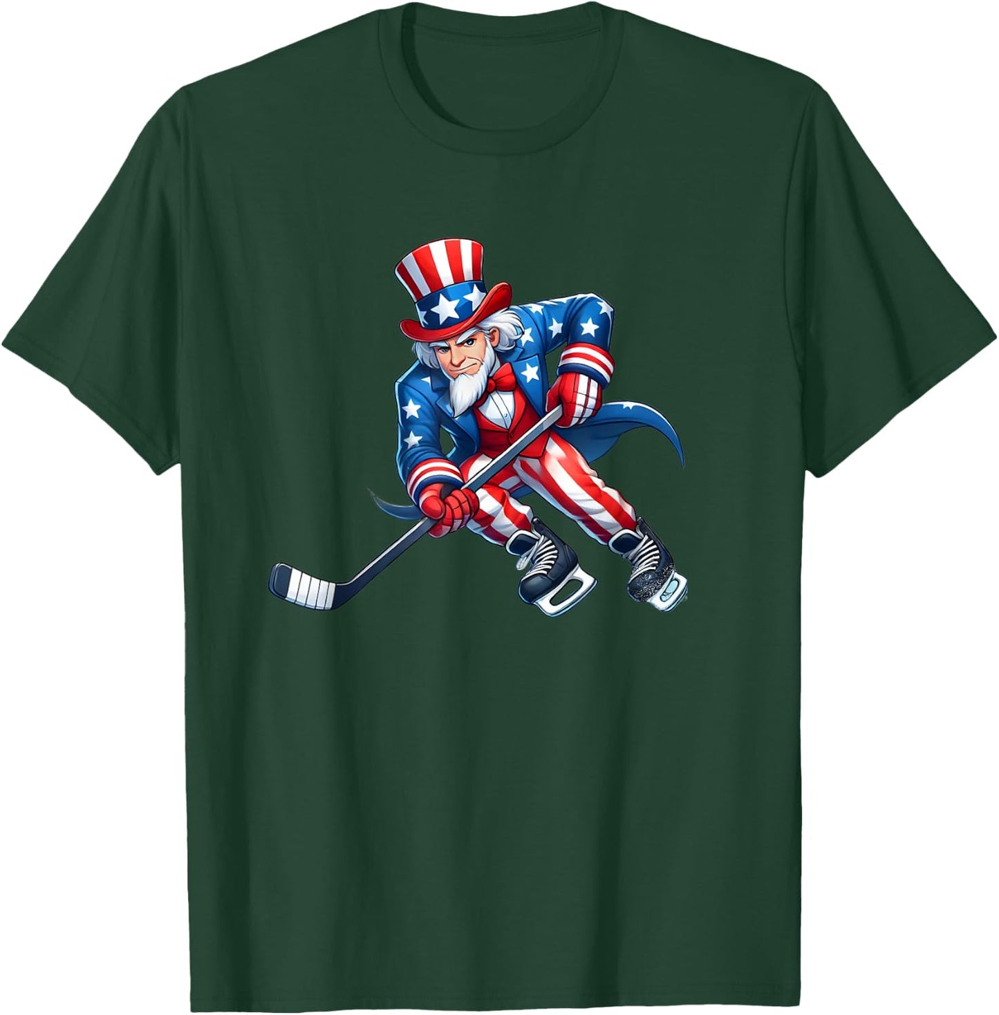 Uncle Sam Hockey Funny 4th of July Independence Day Sports Kids Men T-Shirt - T-Shirt | Forest