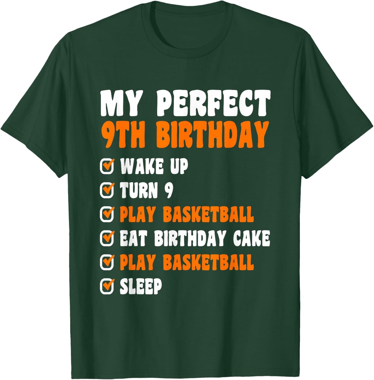 9 Years Old Perfect 9th Birthday Basketball 9th Birthday T-Shirt - T-Shirt | Forest