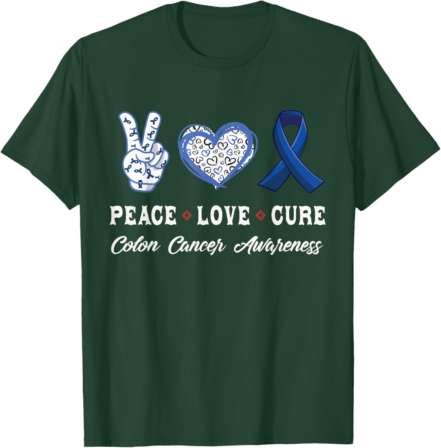 Peace Love cure Colon Cancer awareness men women Kids T-Shirt - T-Shirt | Forest