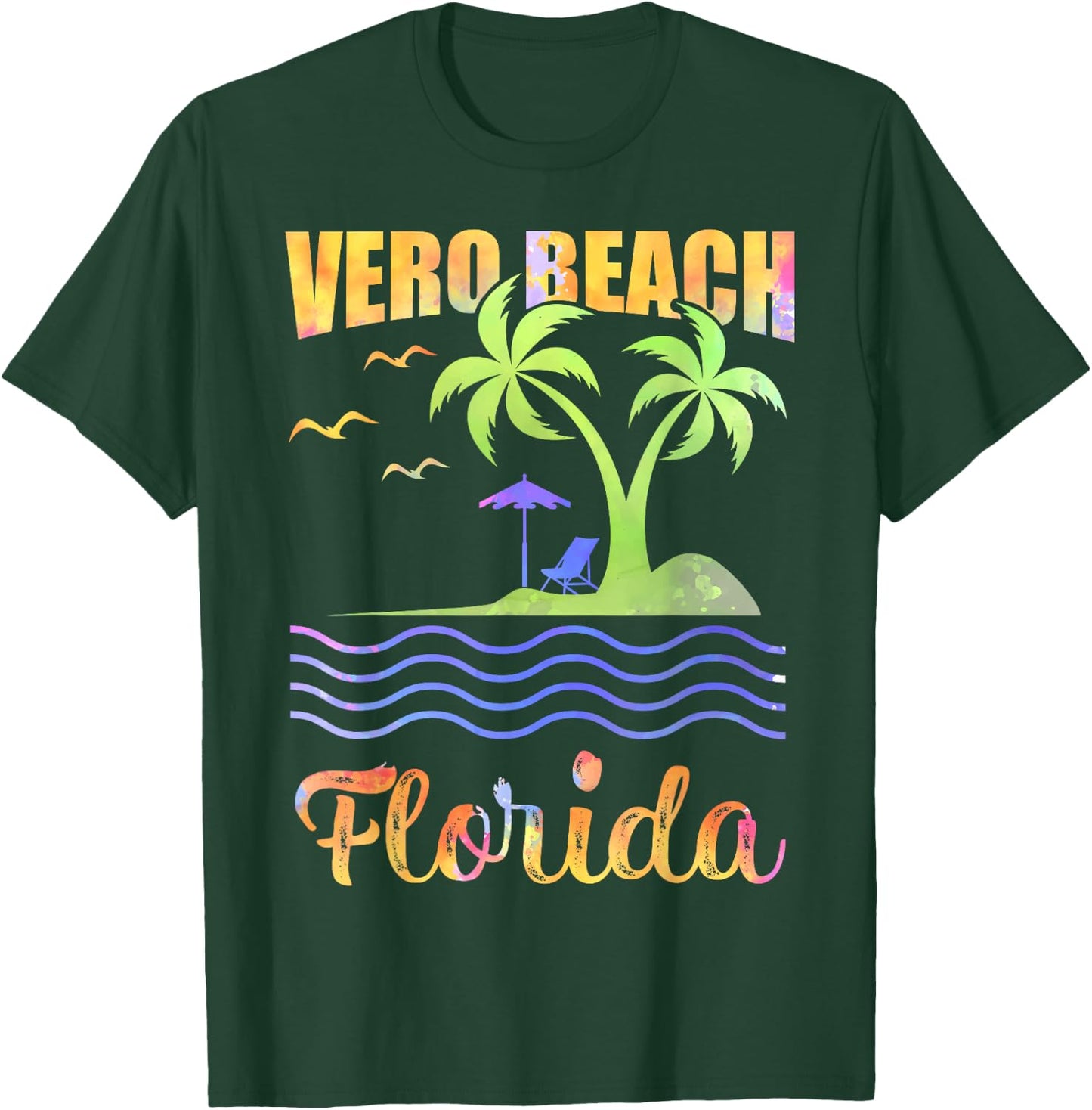 Summer Vacation Retro Sunset Florida Vero Beach Men Women Kids T-Shirt - T-Shirt | Forest