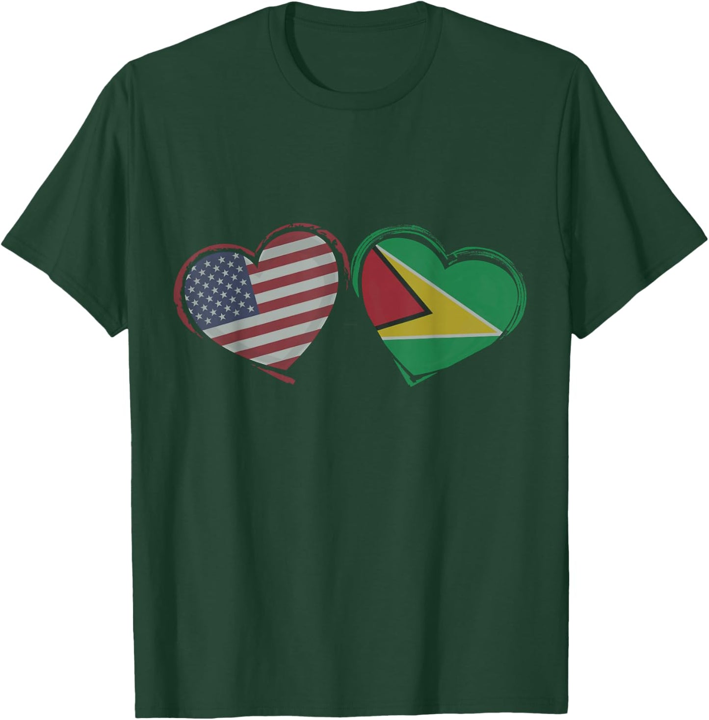 USA Guyana Flag Heart Valentines Day Guyanese American T-Shirt - T-Shirt | Forest