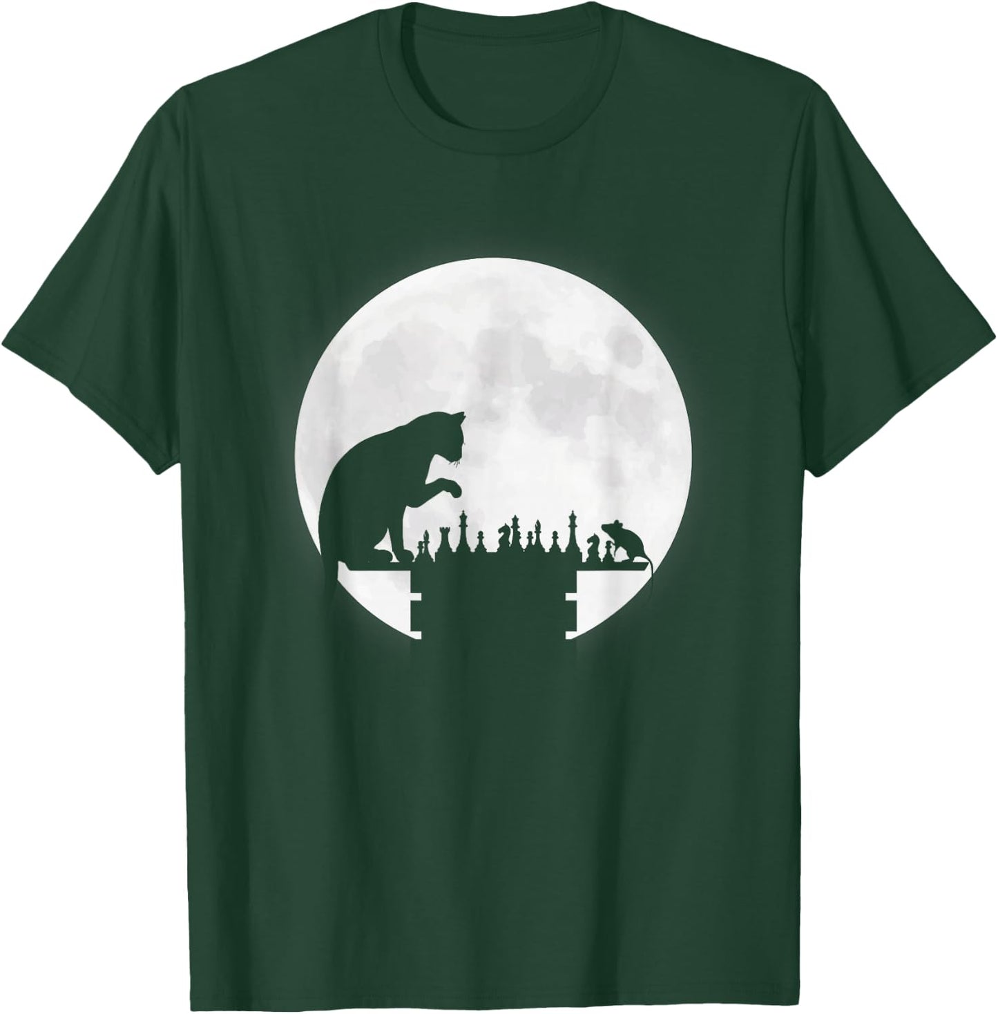Funny Chess Board Cat Mouse Chess Playing Moon Graphics Gift T-Shirt - T-Shirt | Forest