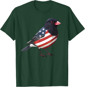US Flag Dark Eyed Junco Patriotic Bird Face 4th Of July T-Shirt - T-Shirt | Forest