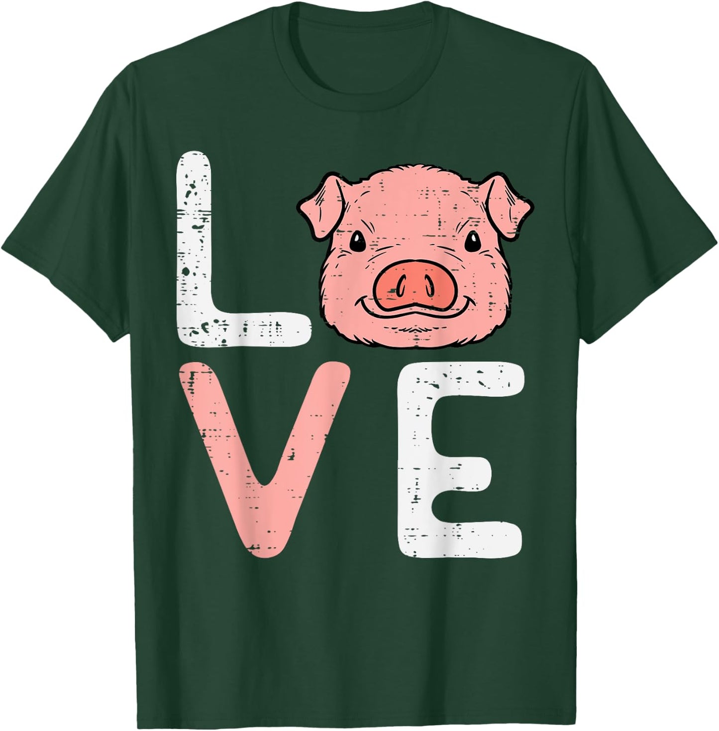 Love Pig Cute Hog Farmer Swine Farm Animal Women Kids Men T-Shirt - T-Shirt | Forest