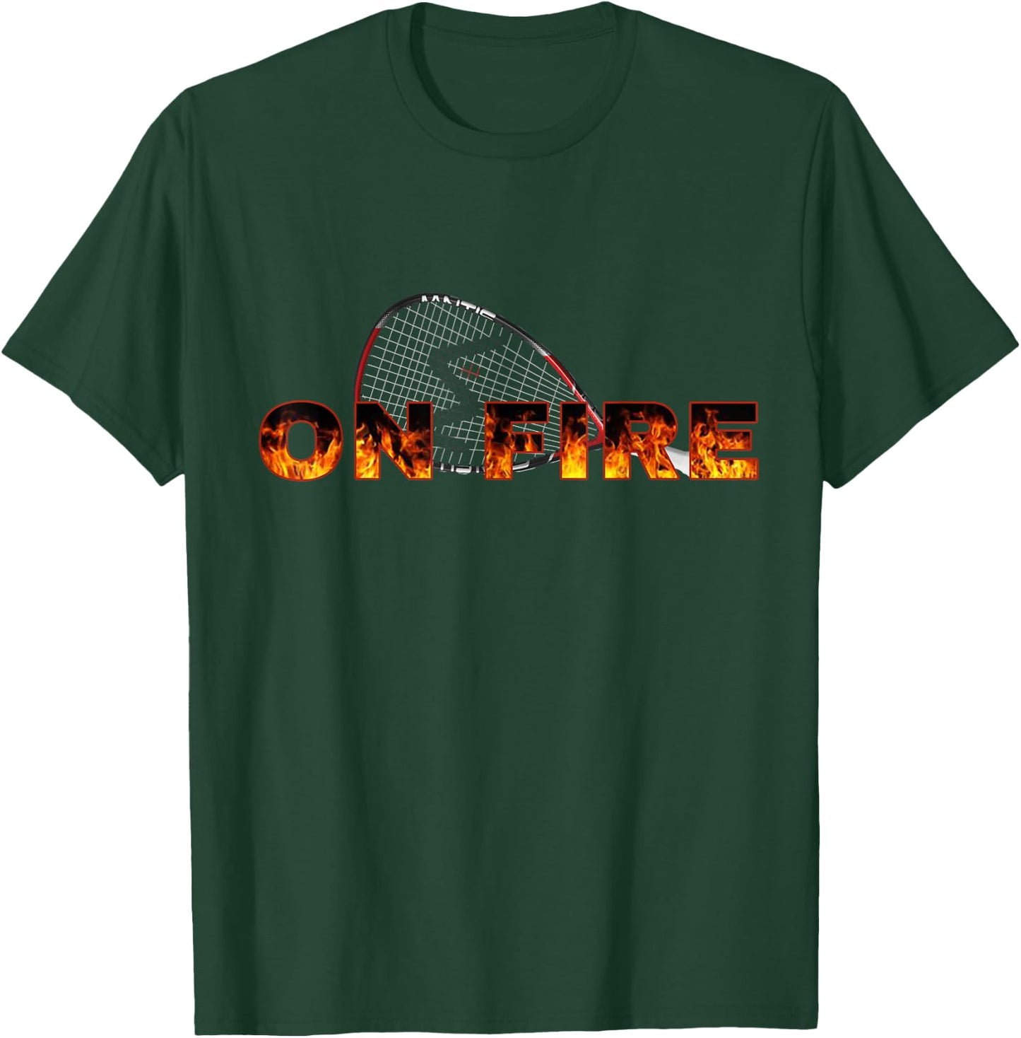 Racquetball Racquet On Fire with Flames Graphic Gear T-Shirt - T-Shirt | Forest