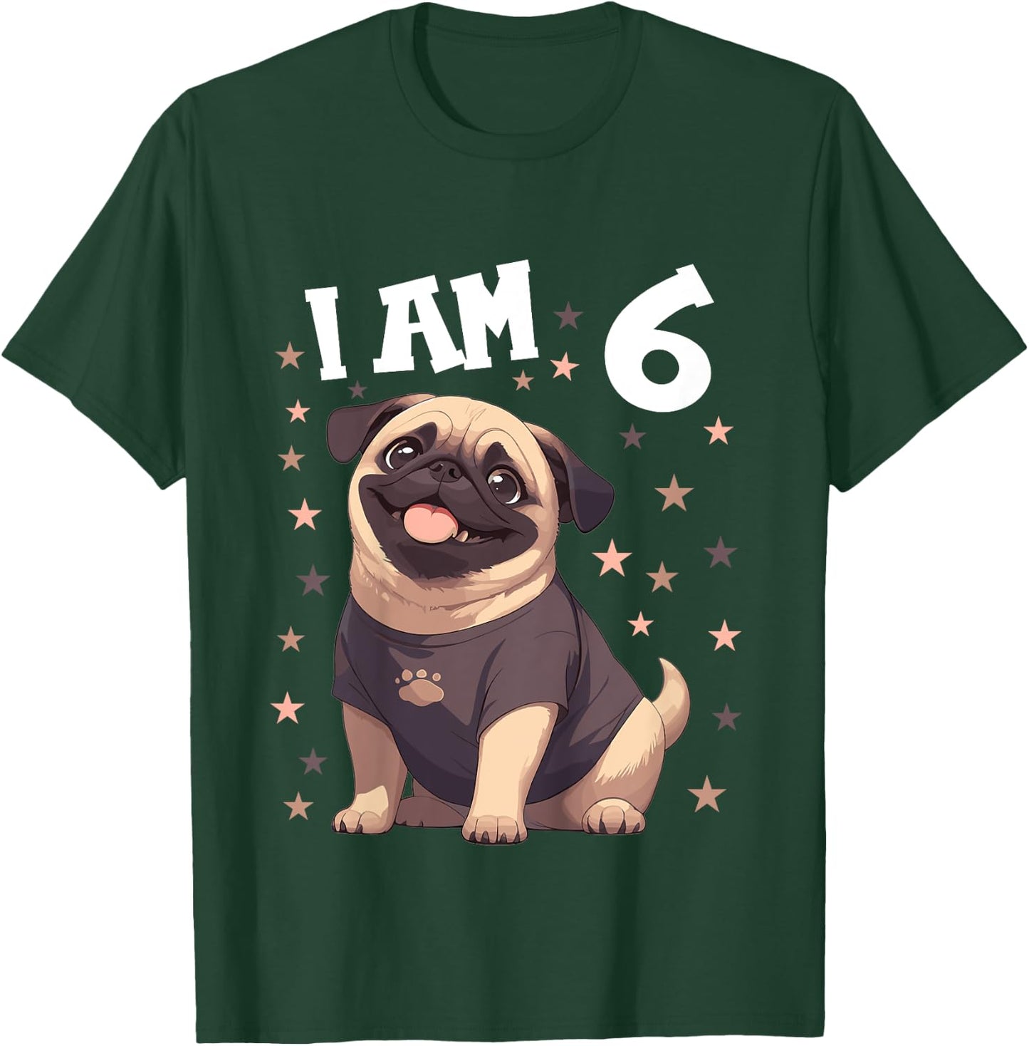 Kids 6 Years old 6th birthday Pugs Pug T-Shirt - T-Shirt | Forest
