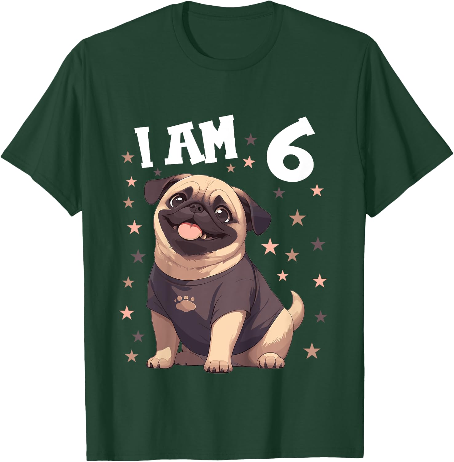 Kids 6 Years old 6th birthday Pugs Pug T-Shirt - T-Shirt | Forest