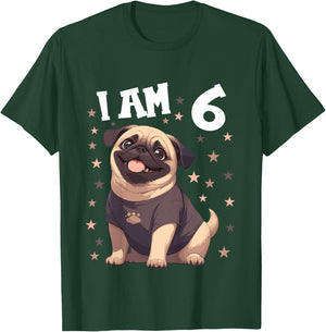 Kids 6 Years old 6th birthday Pugs Pug T-Shirt - T-Shirt | Forest
